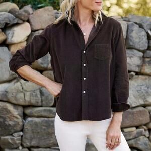Frank & Eileen Relaxed Corduroy Button Up Shirt in Espresso Sz XS Casual Luxury
